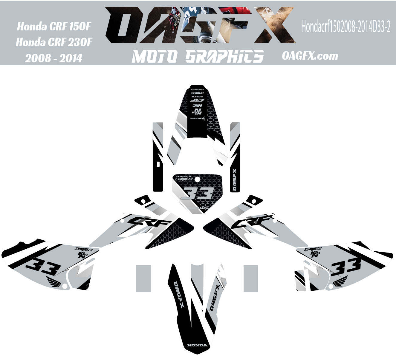 2008-2014 Honda CRF 150F 230F Graphics Kit - Pro Ed D33-2 Gray