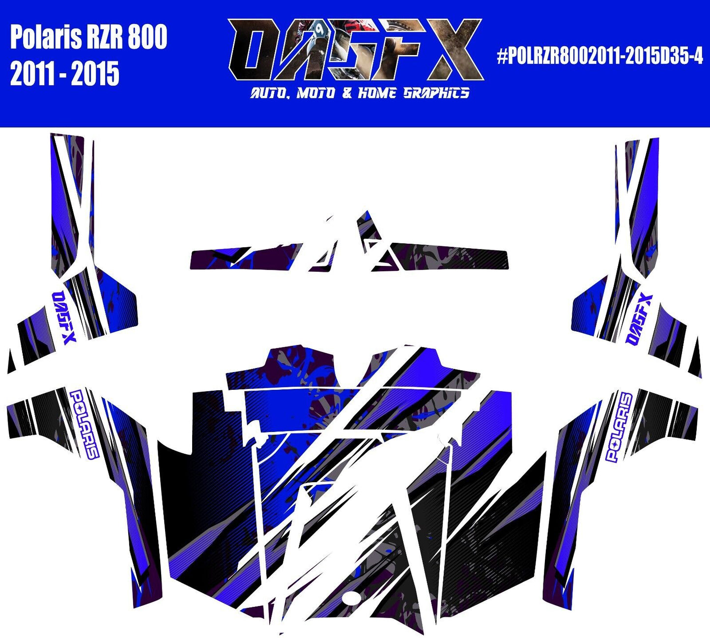 2011 - 2015 Polaris RZR 800 Graphics Kit D35-4 Blue