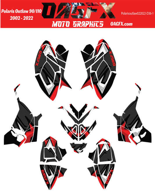 2002 - 2022 Polaris Outlaw 90 110 Graphic Kit -  D36-1 Red