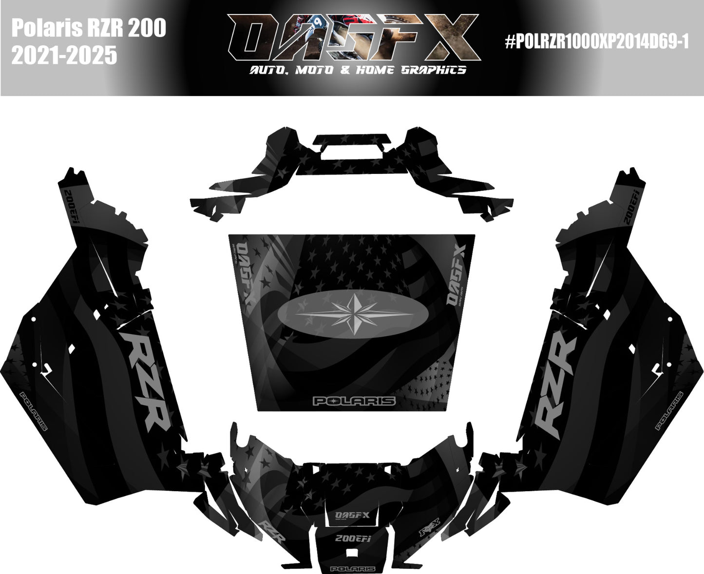 2021-2025 Polaris RZR 200 EFI UTV Graphics Kit D69-1 USA Stealth