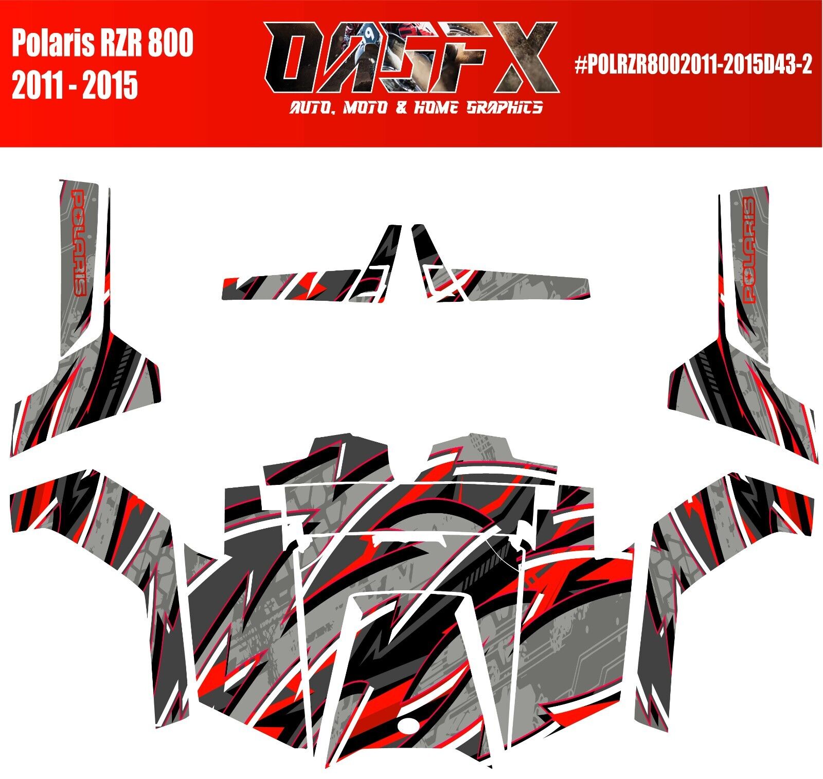 2011 - 2015 Polaris RZR 800 Graphics Kit D43-2 Red