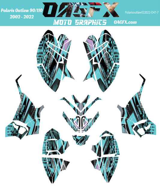 2002 - 2022 Polaris Outlaw 90 110 Graphic Kit -  D47-7 Cool Blue