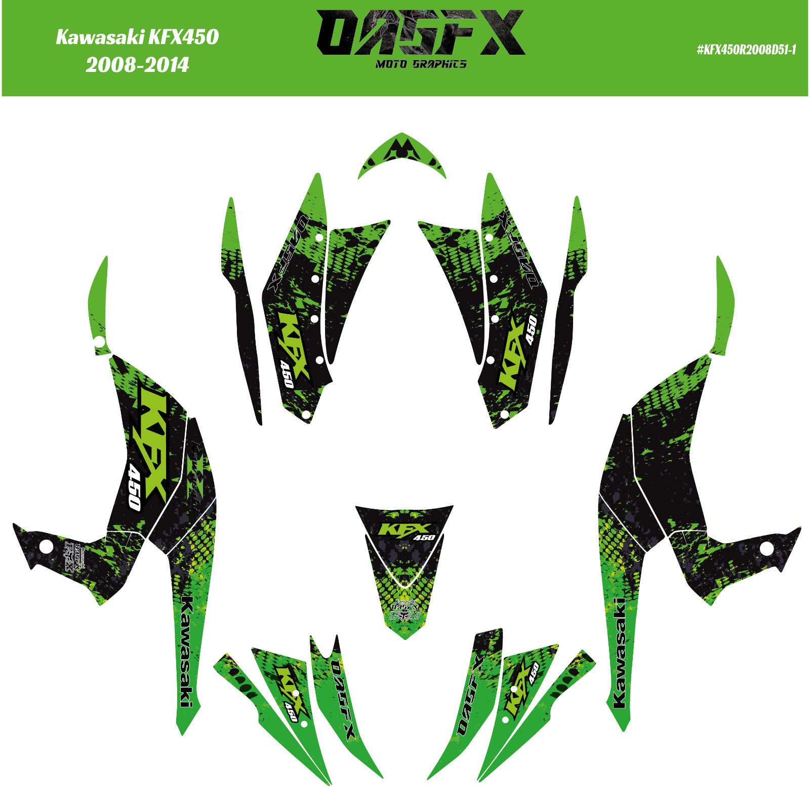2008 - 2014 Kawasaki KFX 450 Graphic Kit -  D51-1 Green