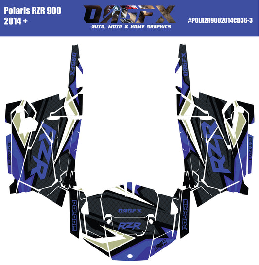 2014 + Polaris RZR 900  Graphics Kit D36-3 Blue