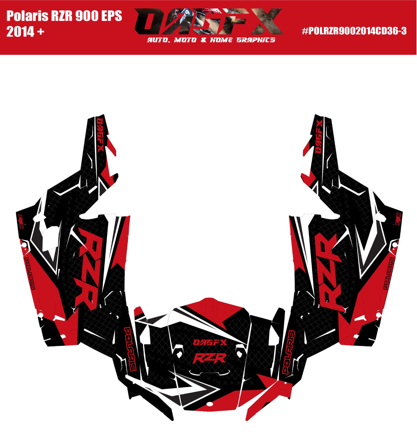 2014 + Polaris RZR 900 EPS OAGFX Graphics Kit D36-3 Red