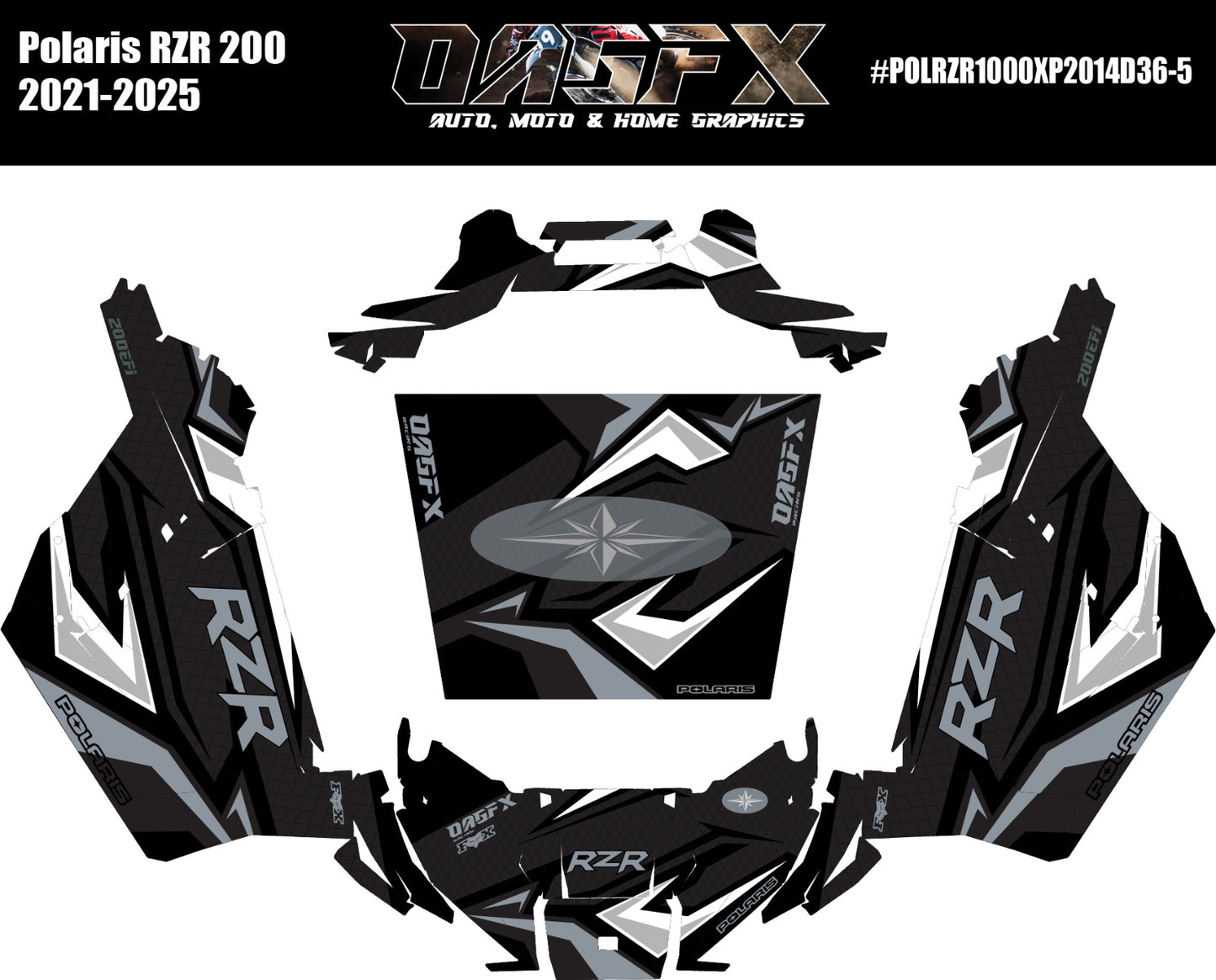 2021-2025 Polaris RZR 200 EFI UTV Graphics Kit D36-5 Stealth