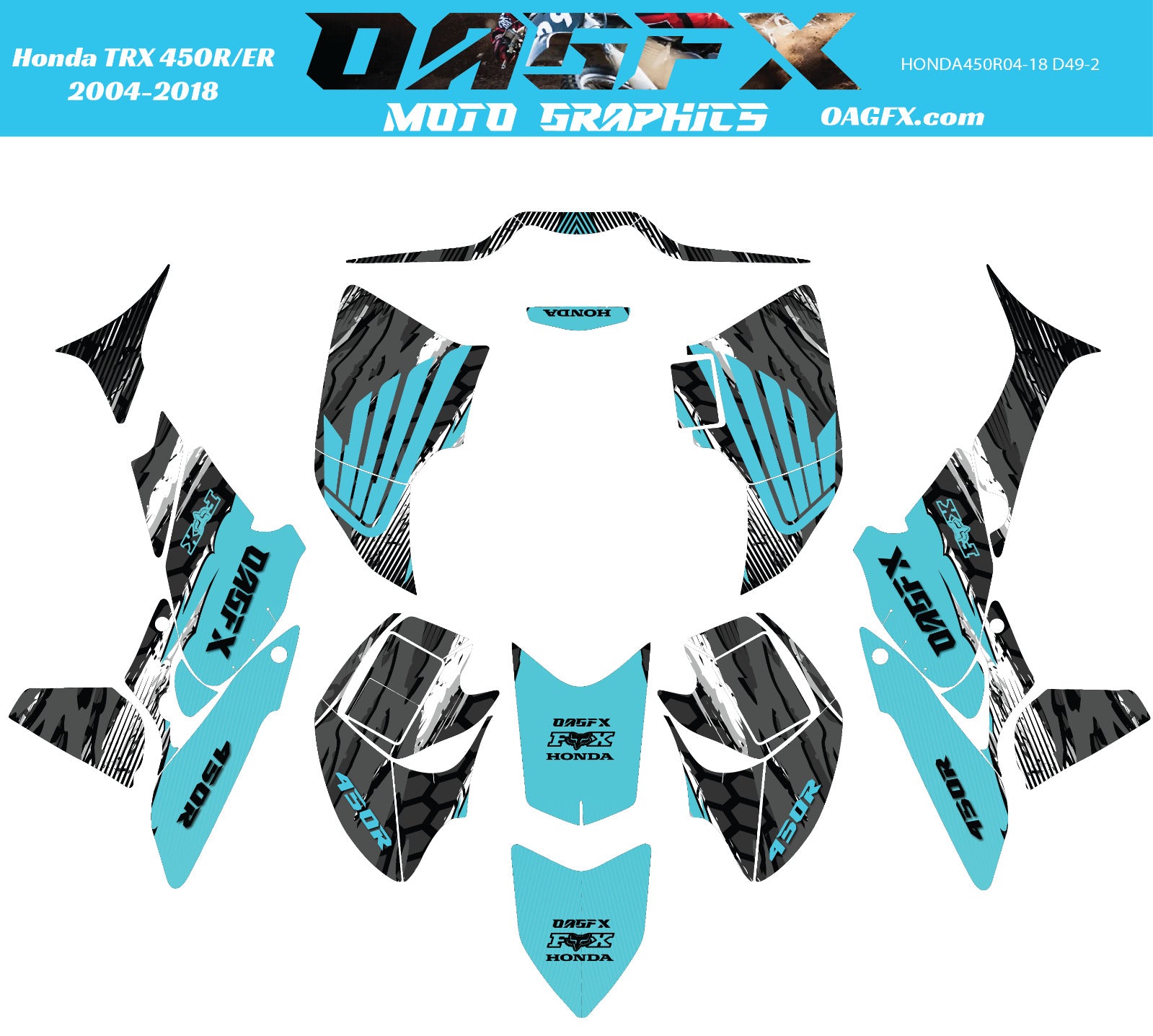 2004 - 2018 Honda TRX 450R ER Graphics Kit - Pro Ed D49-2 Teal