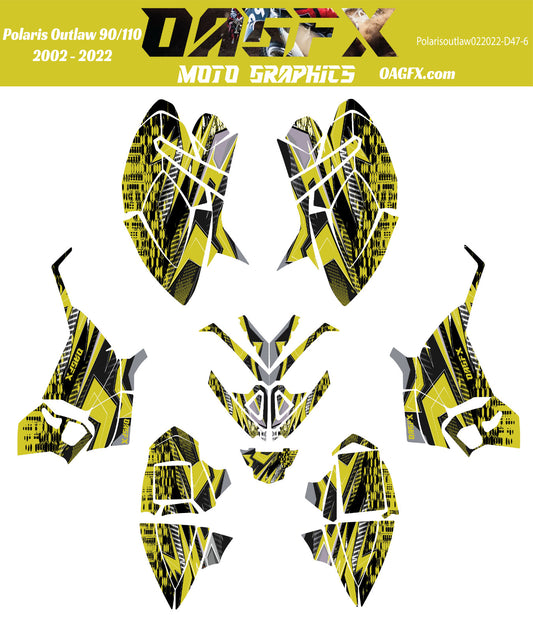 2002 - 2022 Polaris Outlaw 90 110 Graphic Kit -  D47-6 Yellow