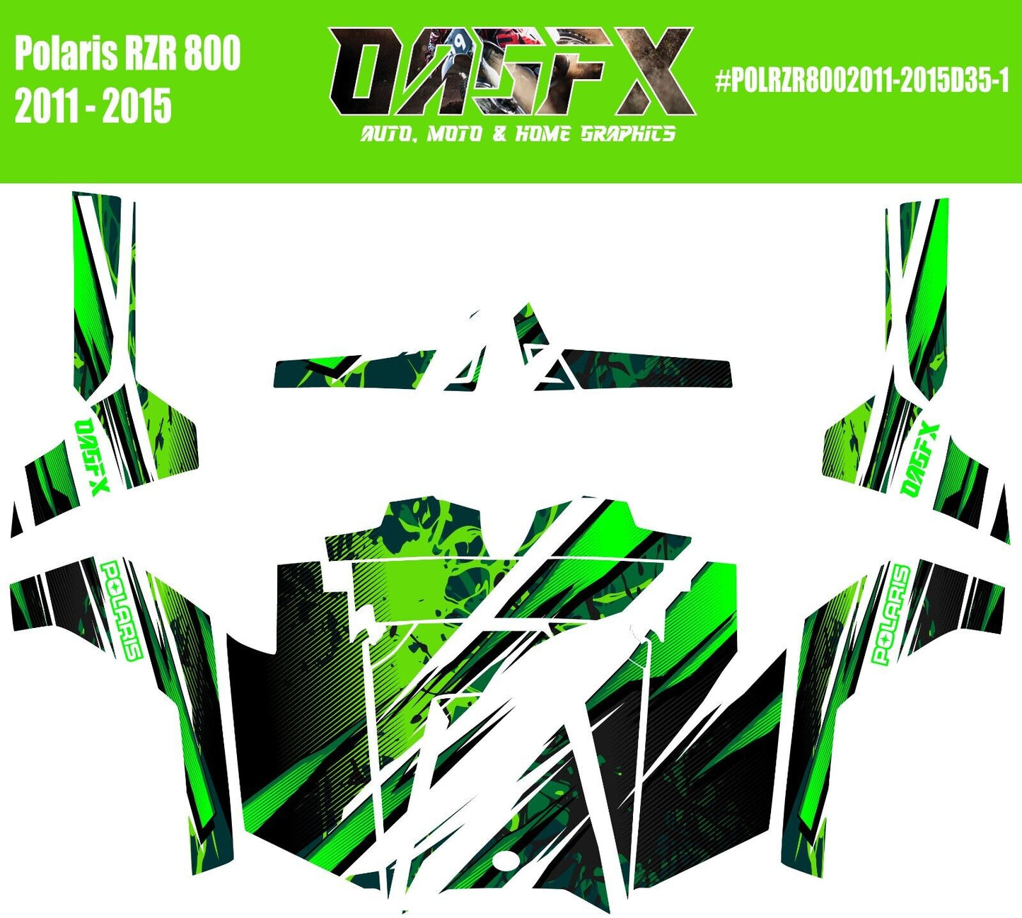 2011 - 2015 Polaris RZR 800 Graphics Kit D35-1 Green