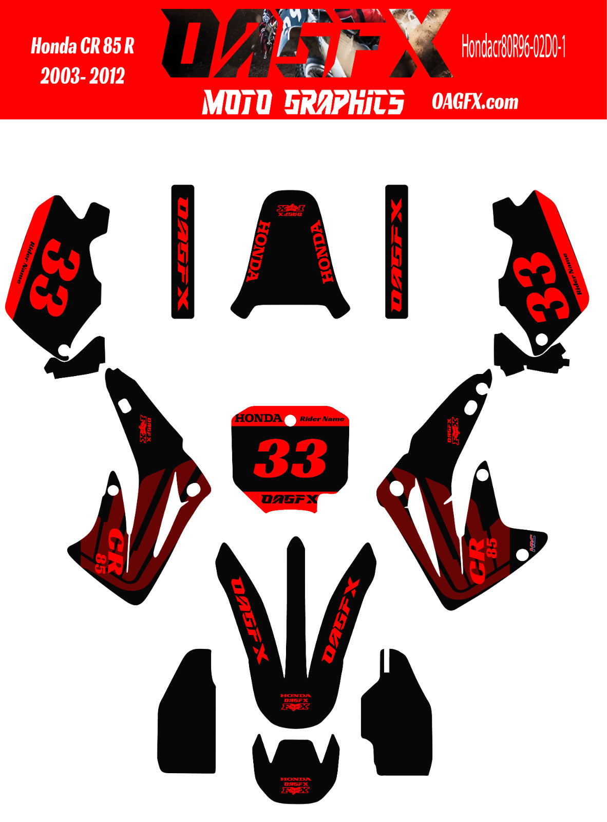 2003 - 2012 Honda CR 85  OAGFX Graphics Kit - D0-1