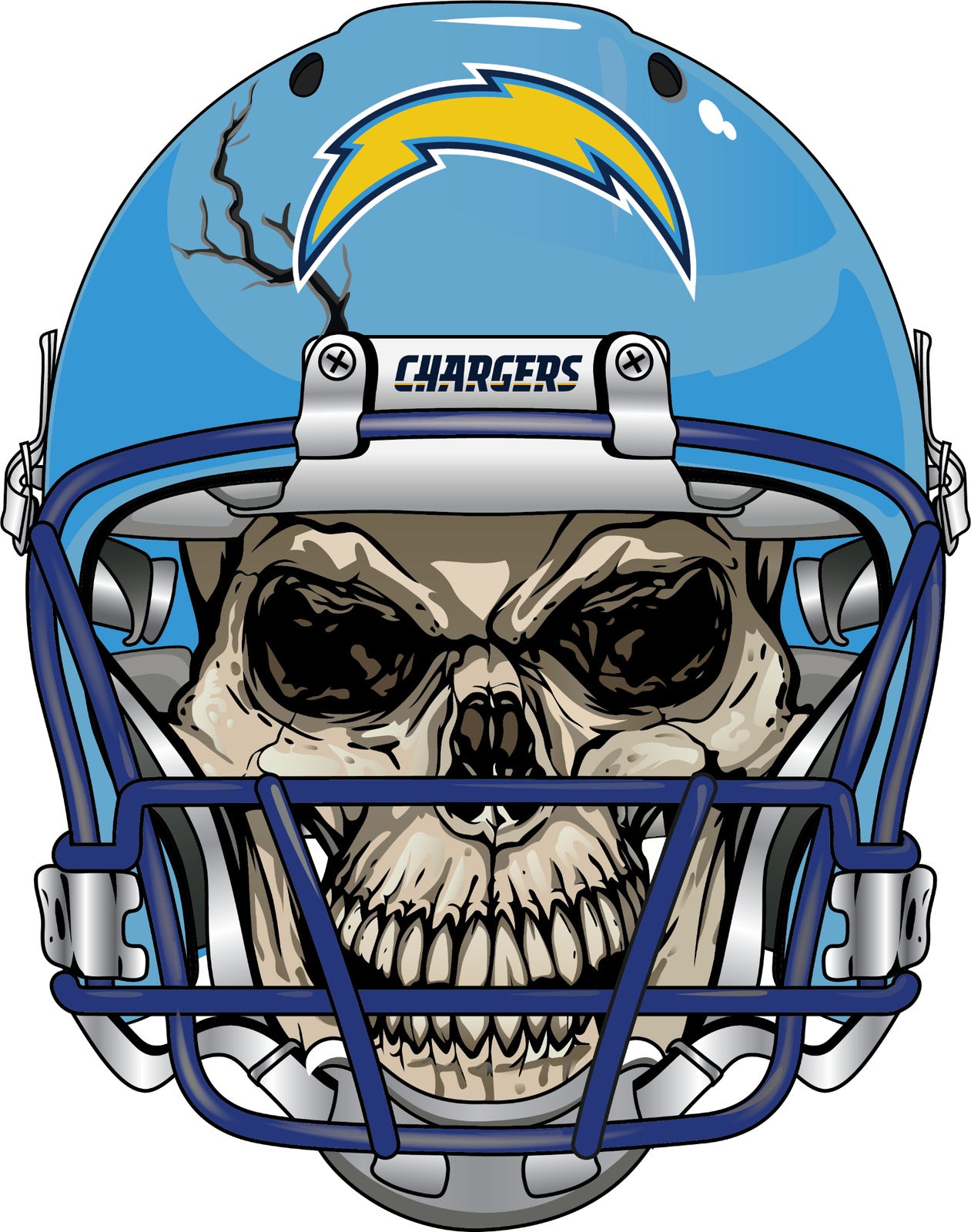 San Diego Chargers Skull Decal  ~ Vinyl Car Sticker - Wall, Cornholes Graphics