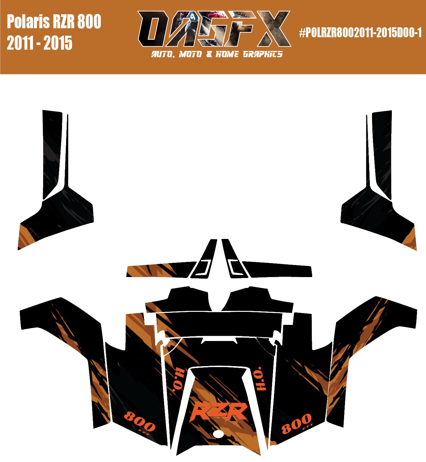 2011 - 2015 Polaris RZR 800 Graphics Kit D00-1 Orange