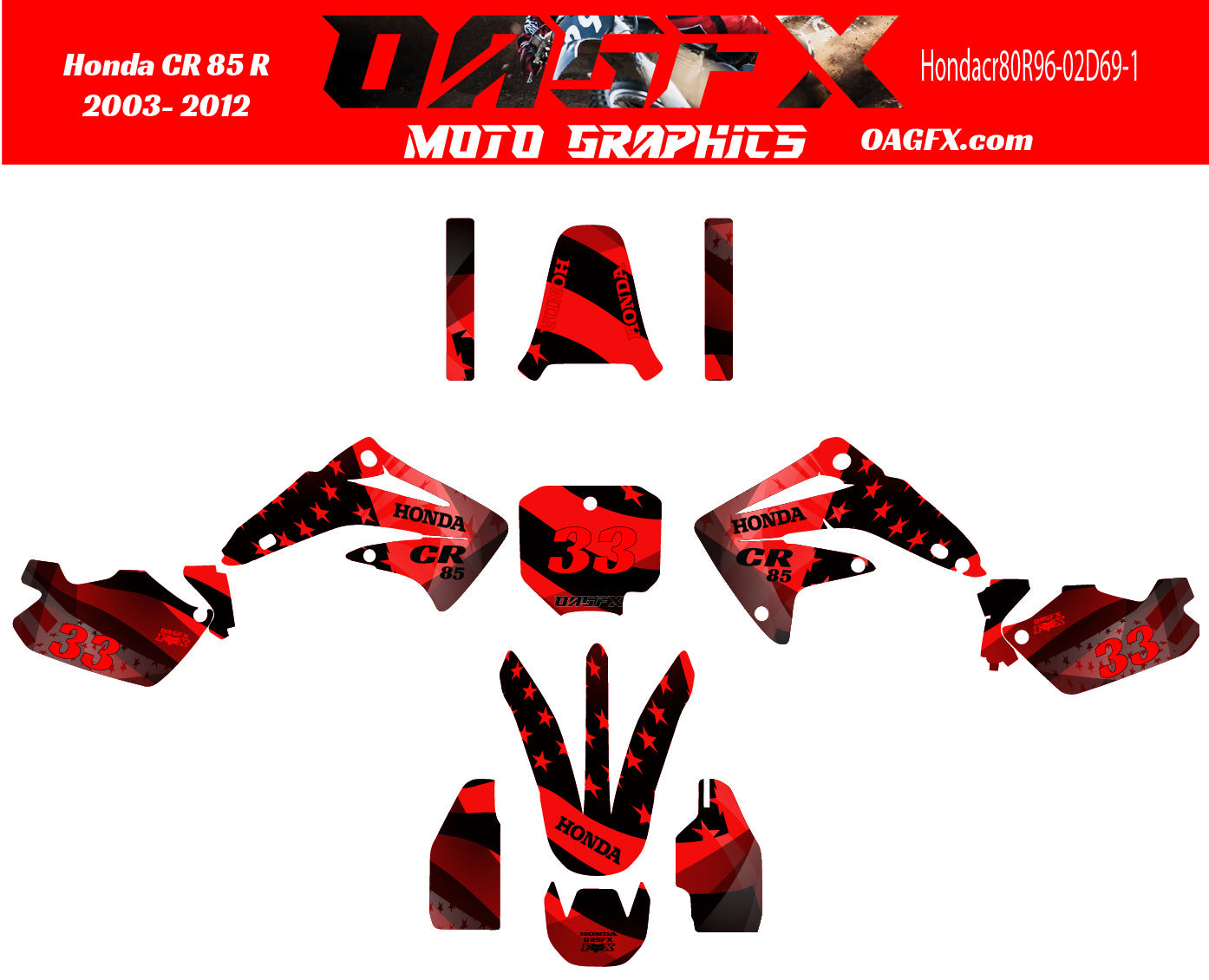 2003 - 2012 Honda CR 85  OAGFX Graphics Kit - D69-1 USA Flag Red CR85