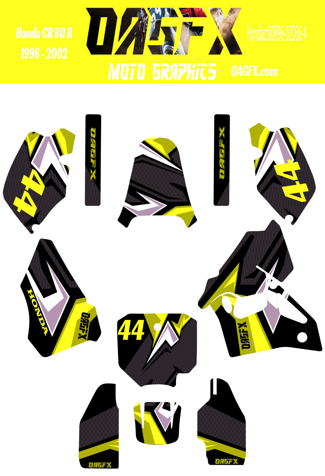 1996 - 2002 Honda CR 80  OAGFX Graphics Kit - D36-4 Yellow