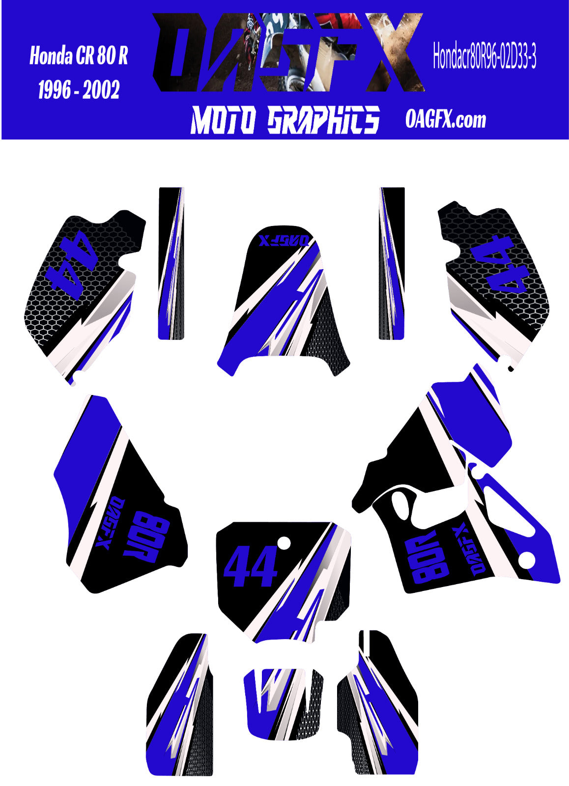 1996 - 2002 Honda CR 80  OAGFX Graphics Kit - D33-3 Blue