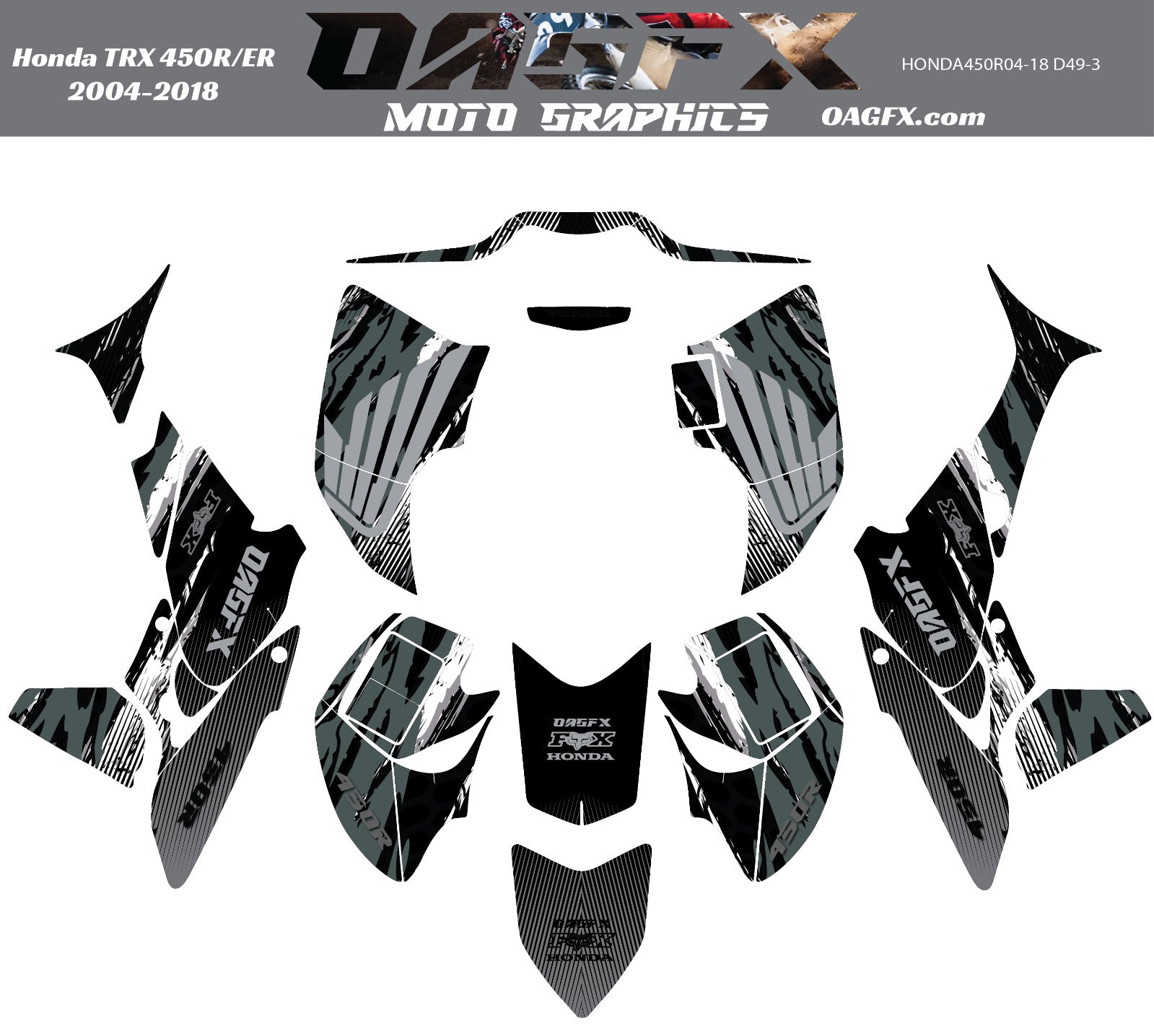 2004 - 2018 Honda TRX 450R ER Graphics Kit - Pro Ed D49-3 Grey