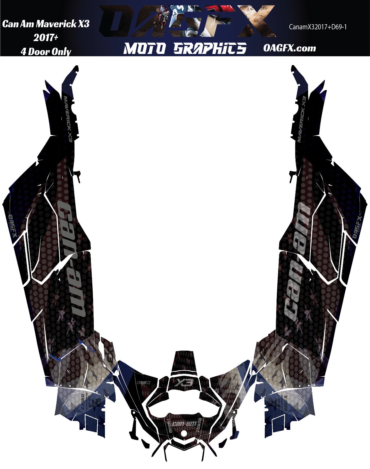 2017-2024 Can Am X3 Max 4 Door Maverick RR DS Graphics Kit   D69-2 Flag