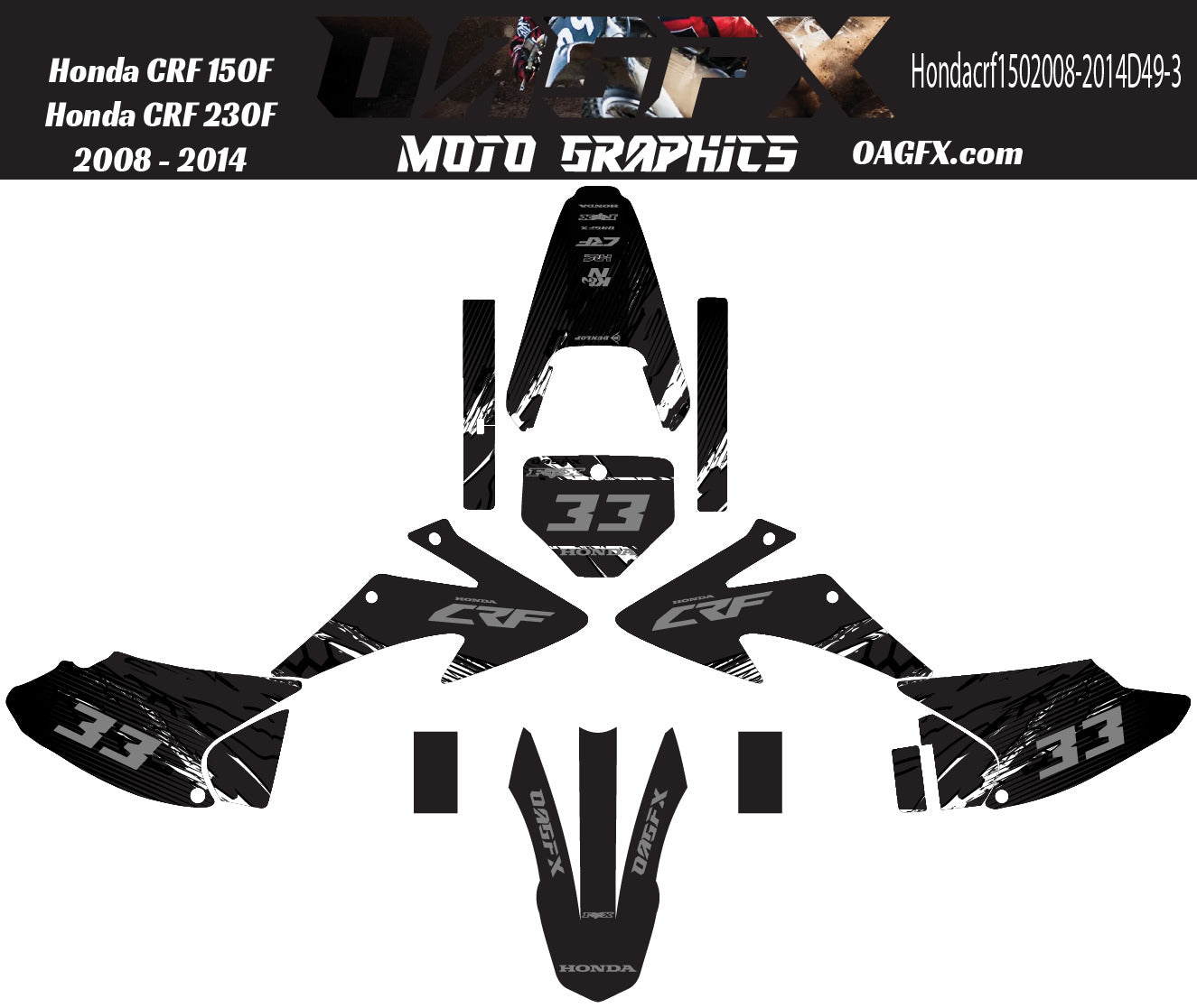 2008-2014 Honda CRF 150F 230F Graphics Kit - Pro Ed D49-3 Stealth