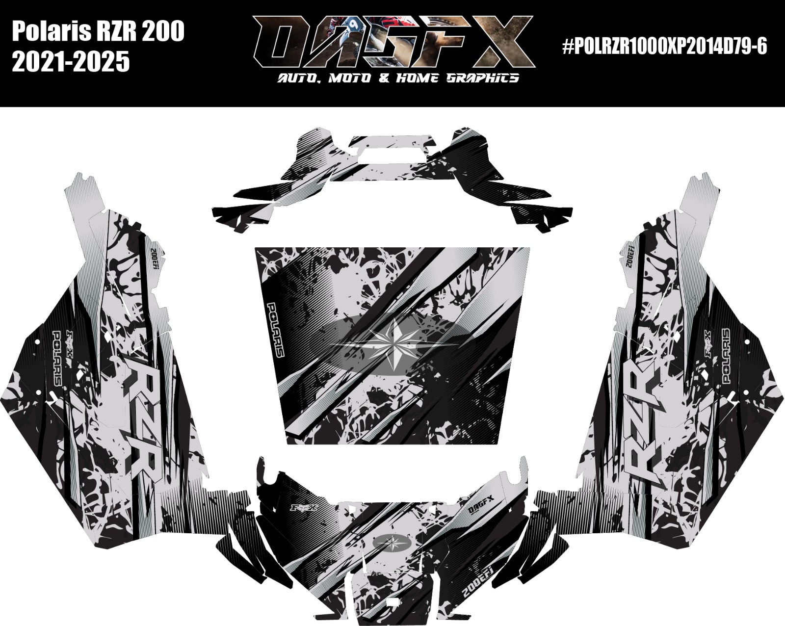 2021-2025 Polaris RZR 200 EFI UTV Graphics Kit D79-6 Stealth