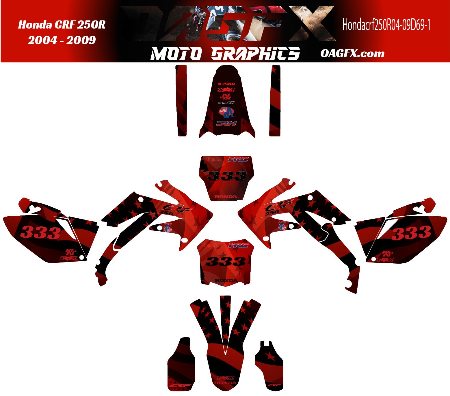 2004-2009 Honda CRF250R Graphics Kit - Pro Ed D69-1 USA Flag CRF 250