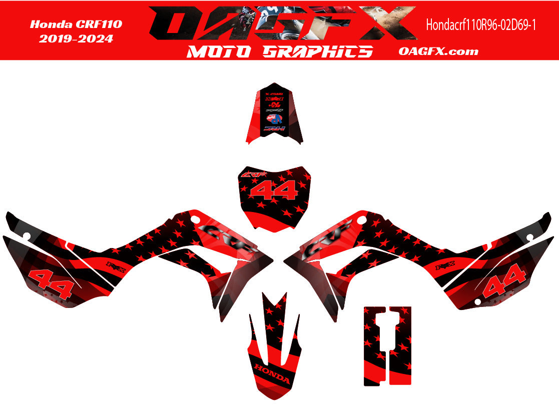 2019 - 2024 Honda CRF110 Graphics Kit - Pro Ed D69-1 CRF 110 USA Flag