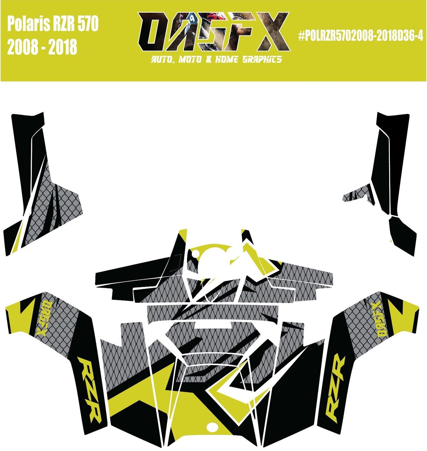 2008 - 2018 Polaris RZR 570 UTV Graphics Kit D36-4 Yellow