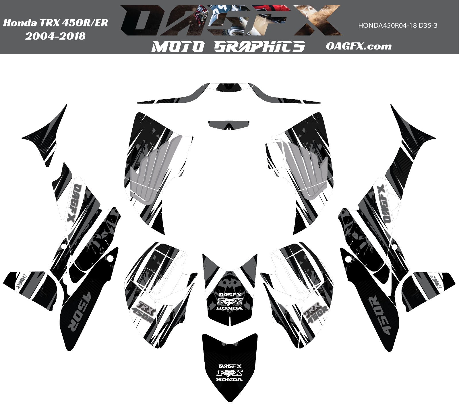 2004 - 2018 Honda TRX 450R ER Graphics Kit - Pro Ed D35-3 Stealth