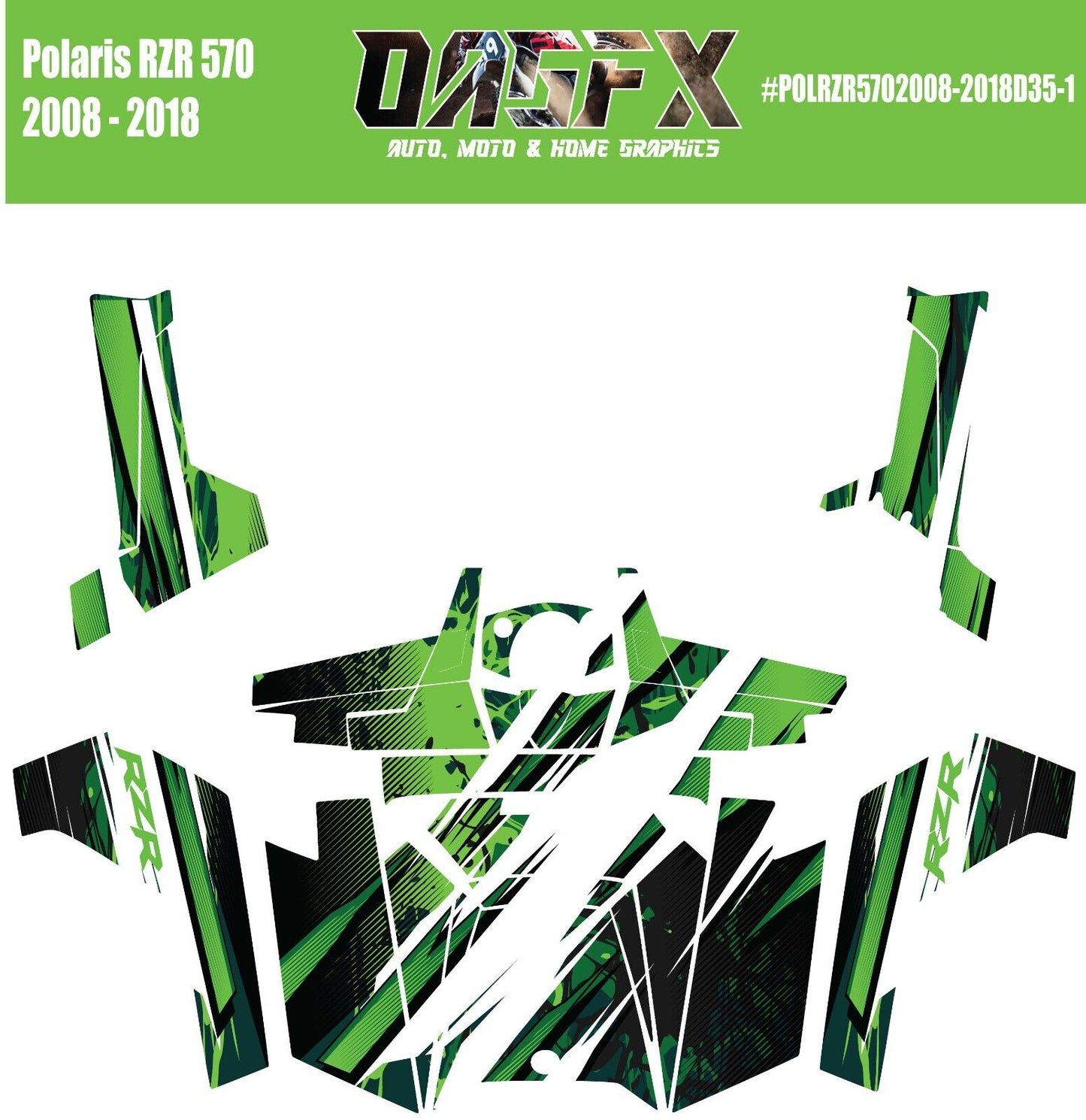 2008 - 2018 Polaris RZR 570 UTV Graphics Kit D35-1 Green