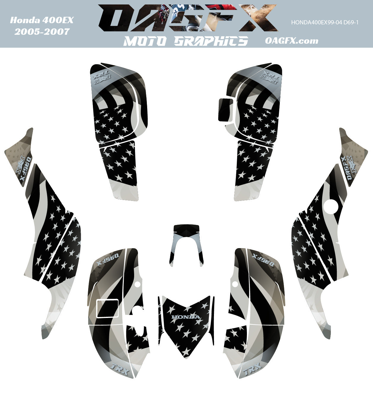 2005-2007 Honda TRX 400 EX Graphics Kit - Pro Ed D69-2 USA Gray