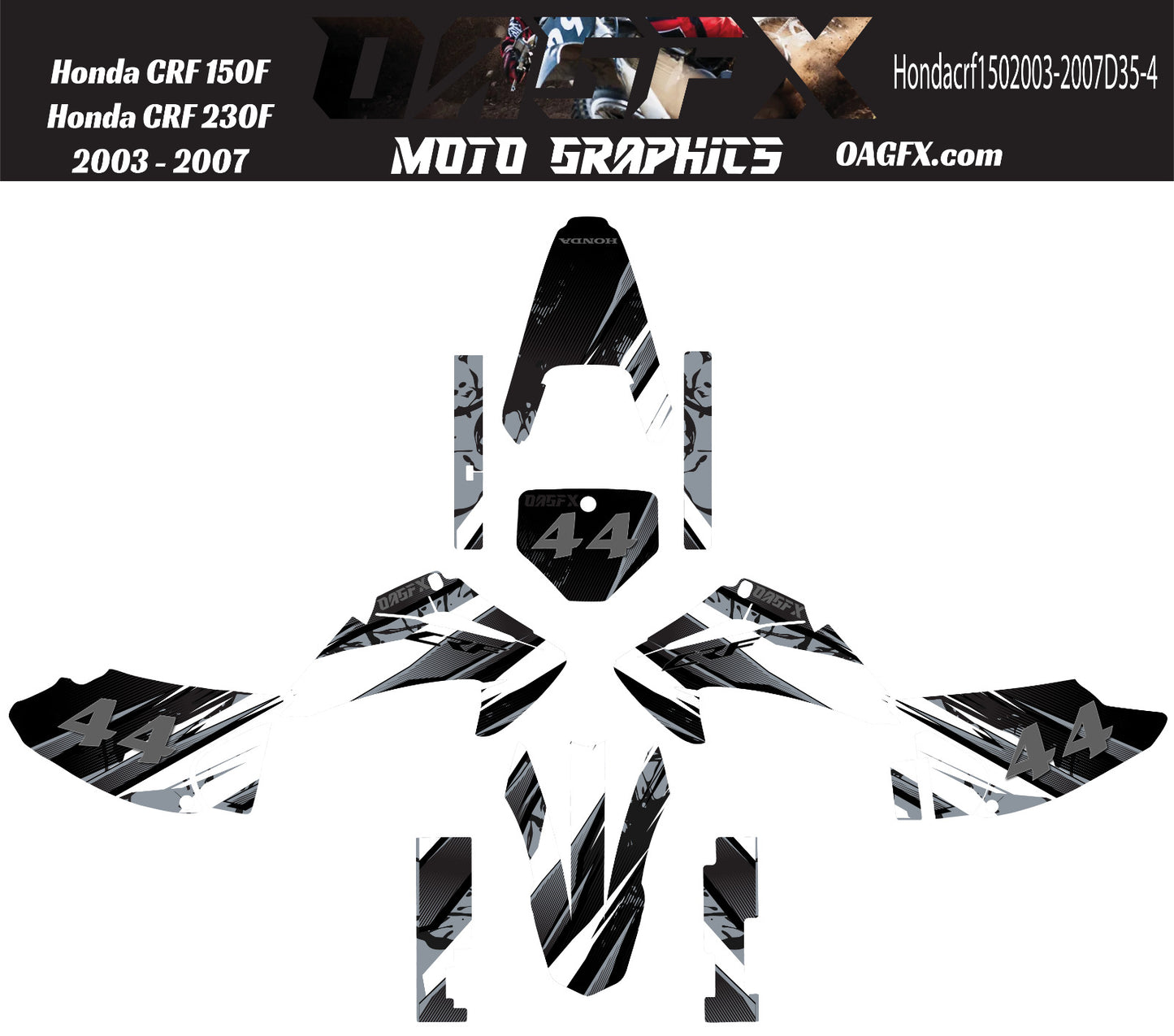 2003 - 2007 Honda CRF 150F 230F OAGFX Graphics Kit - Pro Ed D35-4 Black