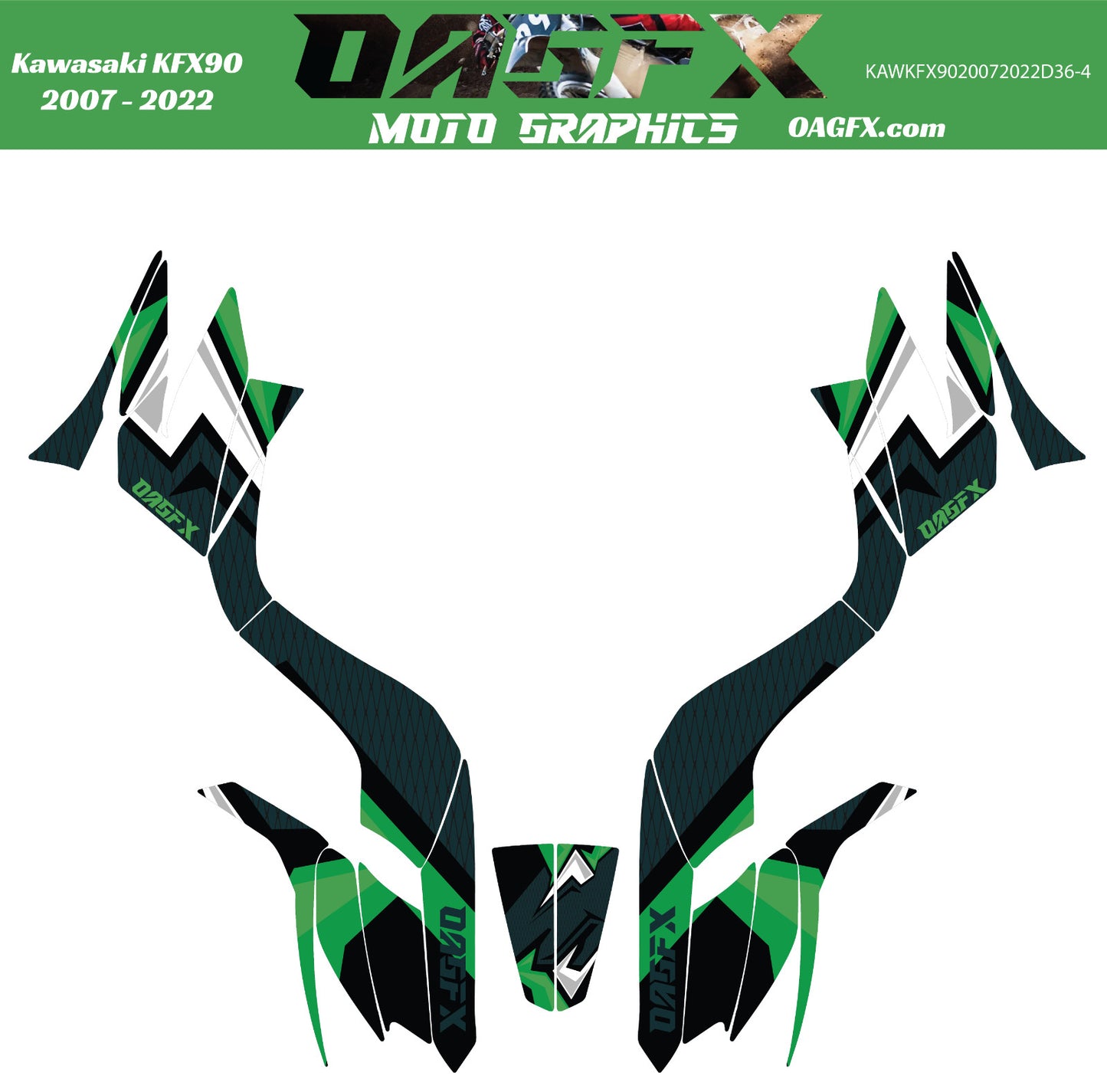 2007 - 2022 Kawasaki KFX 50 90 Graphic Kit -  D36-4 Green