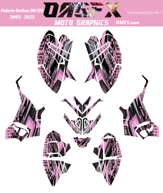 2002 - 2022 Polaris Outlaw 90 110 Graphic Kit -  D47-3 Pink