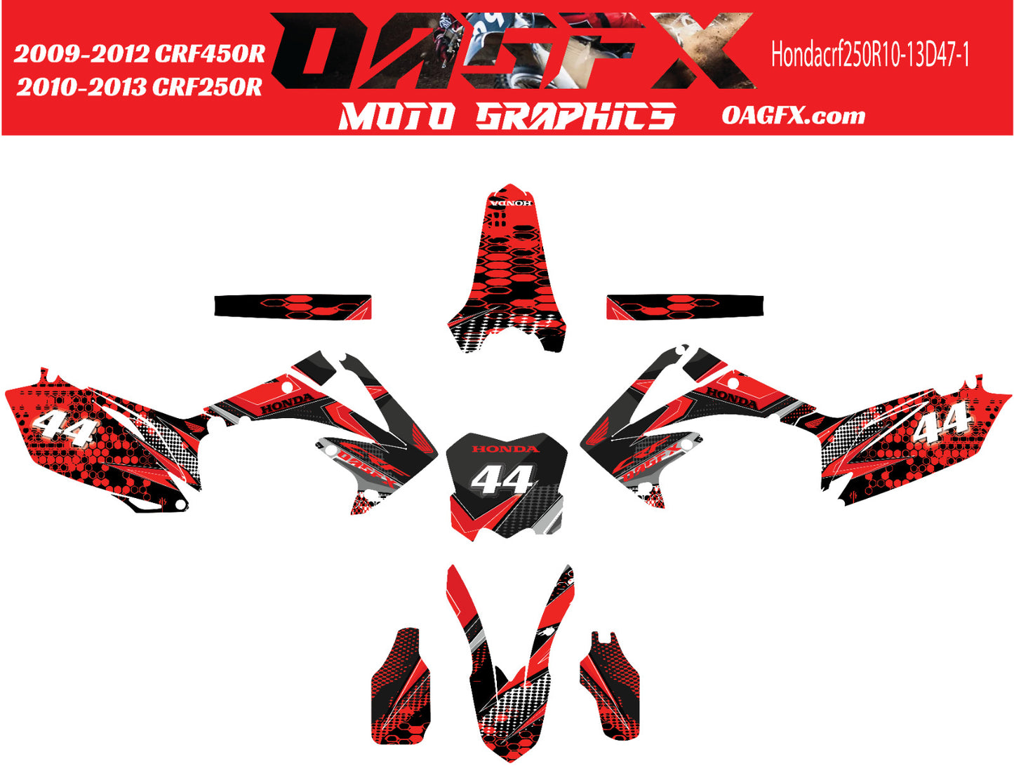 2009 -12 CRF450 2010-13 CRF250R  Graphics Kit - Pro Ed D47-1 Red