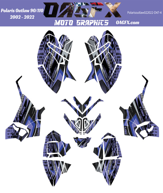 2002 - 2022 Polaris Outlaw 90 110 Graphic Kit -  D47-4 Blue