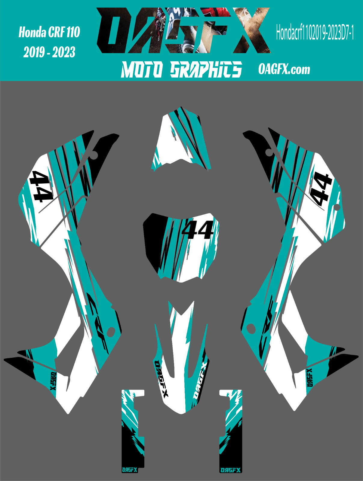 2019-2023 Honda CRF 110 OAGFX Graphics Kit - Pro Ed D7-1 Factory Teal