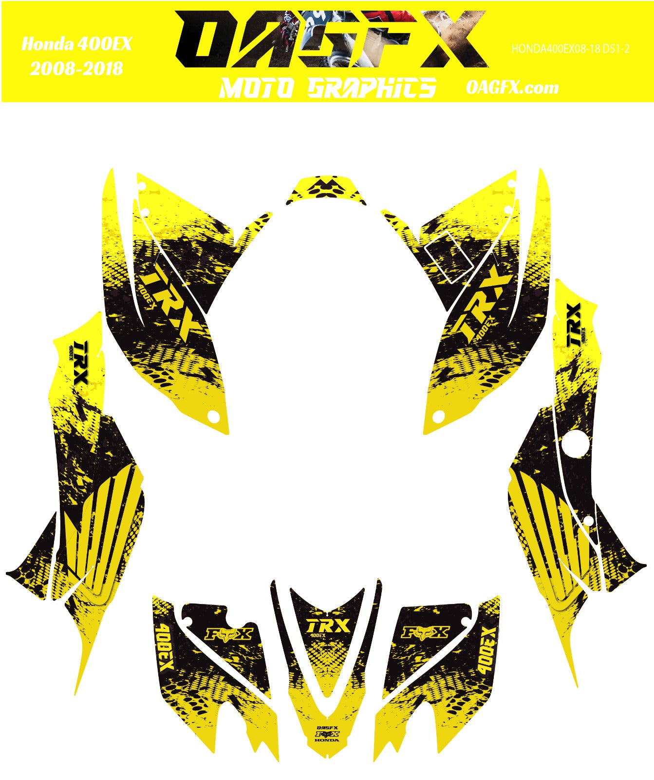 2008 - 2018 Honda TRX 400 EX Graphics Kit - Pro Ed D51-2 Yellow