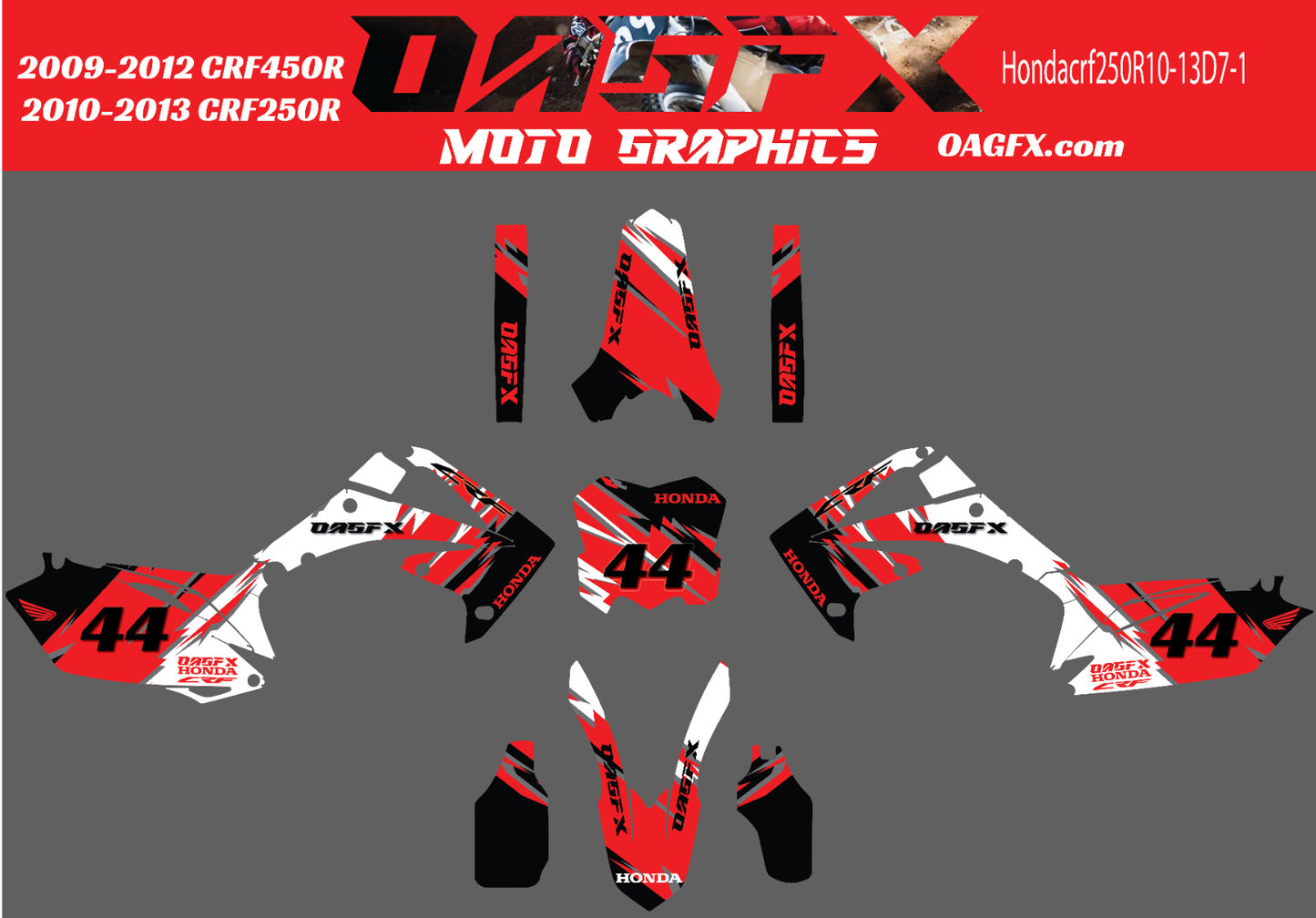 2009 -12 CRF450 2010-13 CRF250R  Graphics Kit - Pro Ed D7-1 Red