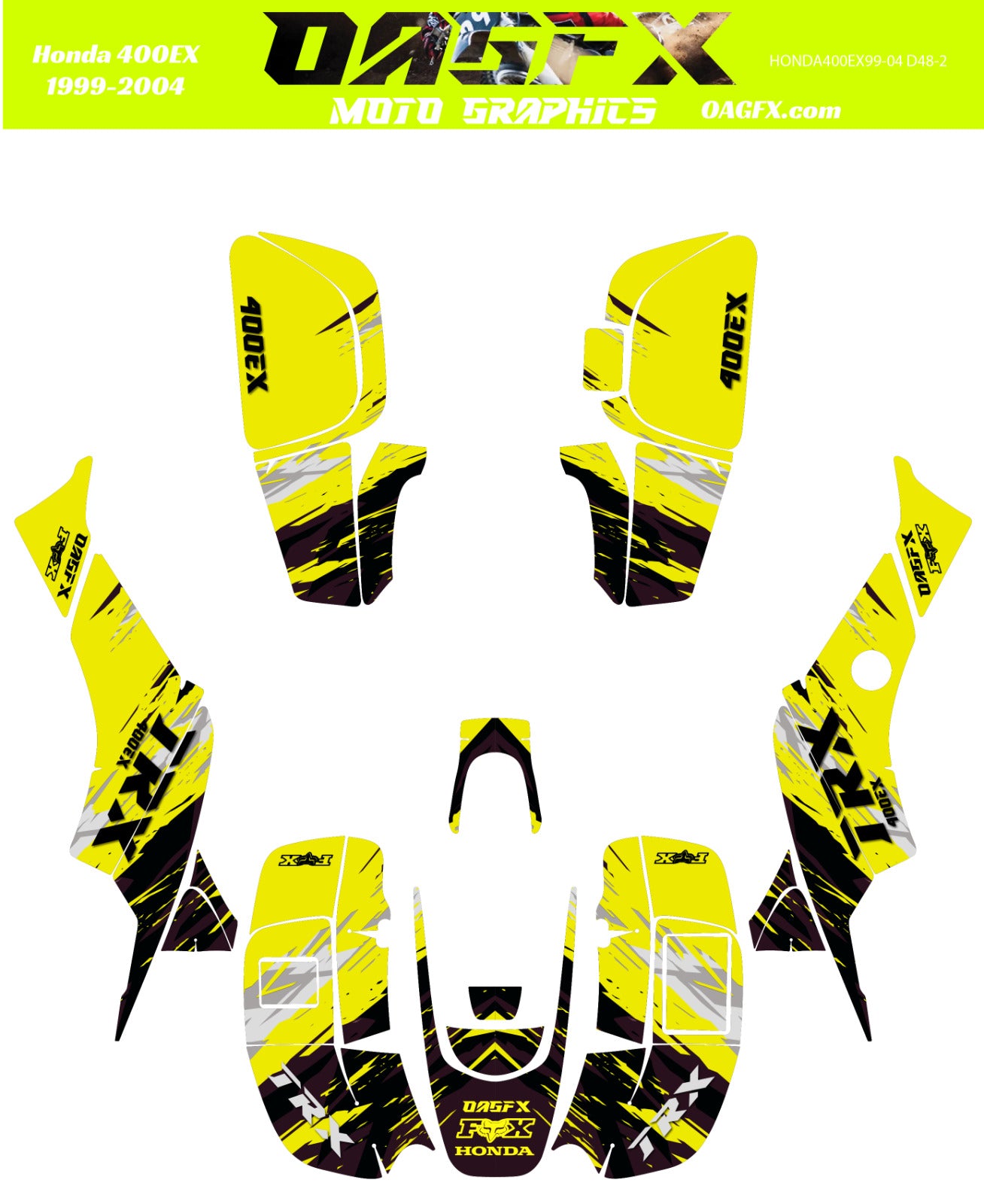 1999-2004 Honda TRX 400 EX Graphics Kit - Pro Ed D48-2 Yellow