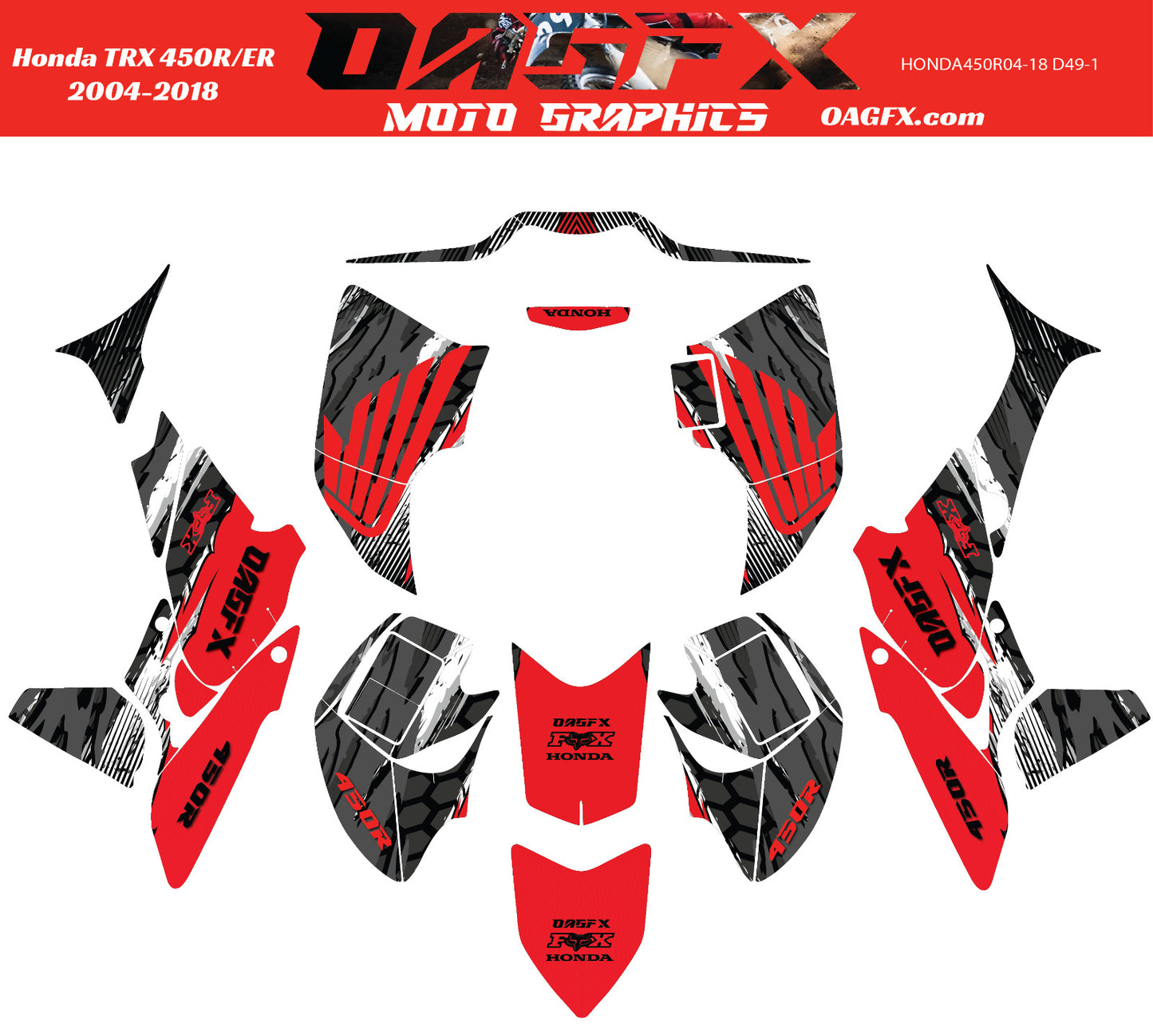 2004 - 2018 Honda TRX 450R ER Graphics Kit - Pro Ed D49-1 Red