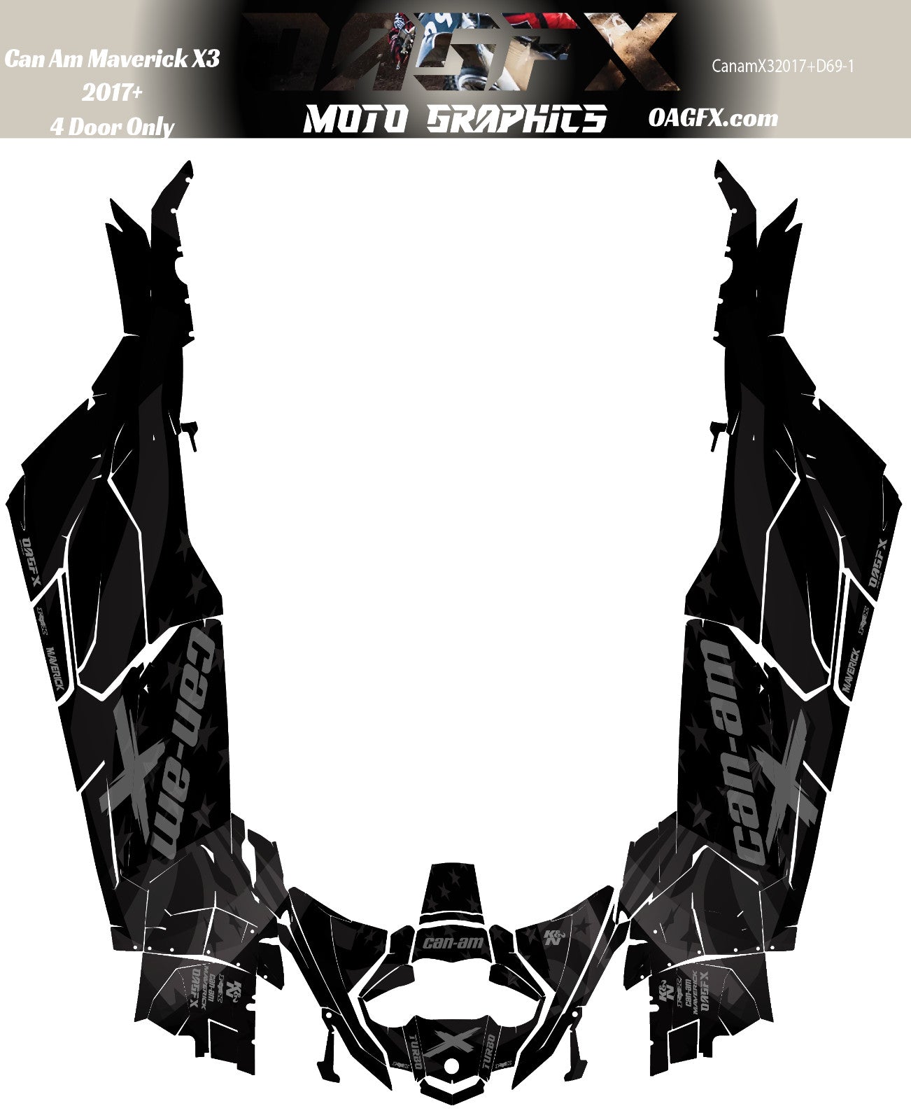 2017-2024 Can Am X3 Max 4 Door Maverick RR DS Graphics Kit  D69-1 Flag Stealth