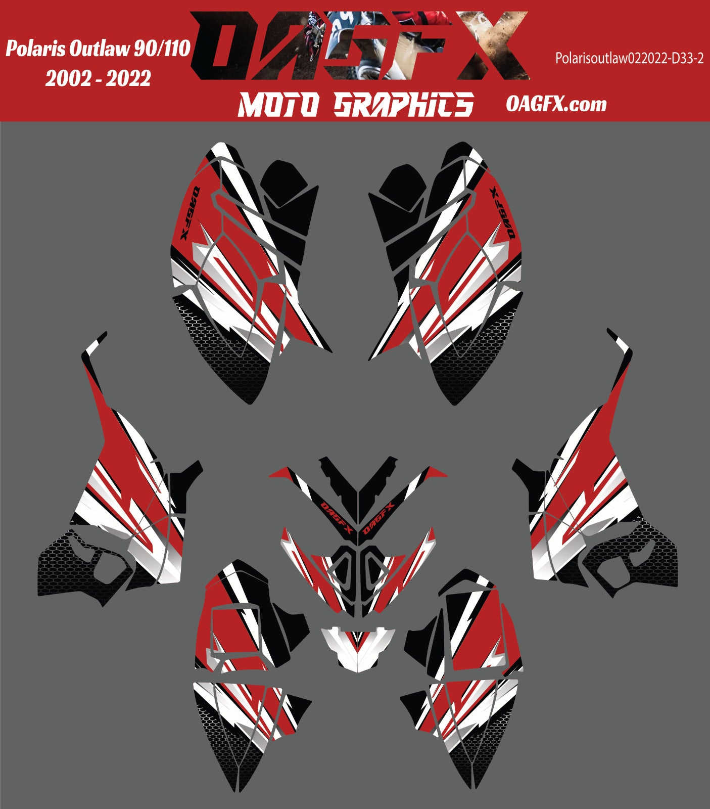 2002 - 2022 Polaris Outlaw 90 110 Graphic Kit -  D33-2 Red