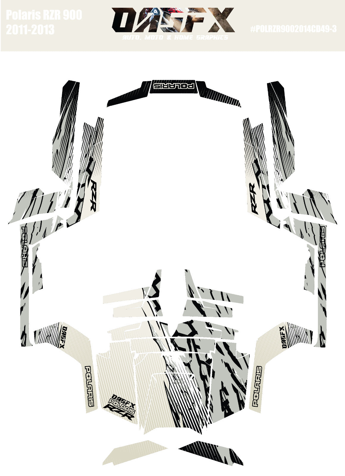 2011 - 2013 Polaris RZR 900 Graphics Kit D49-3 Grey