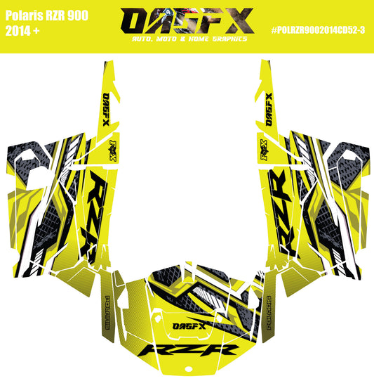 2014 + Polaris RZR 900  OAGFX Graphics Kit D52-3 Yellow