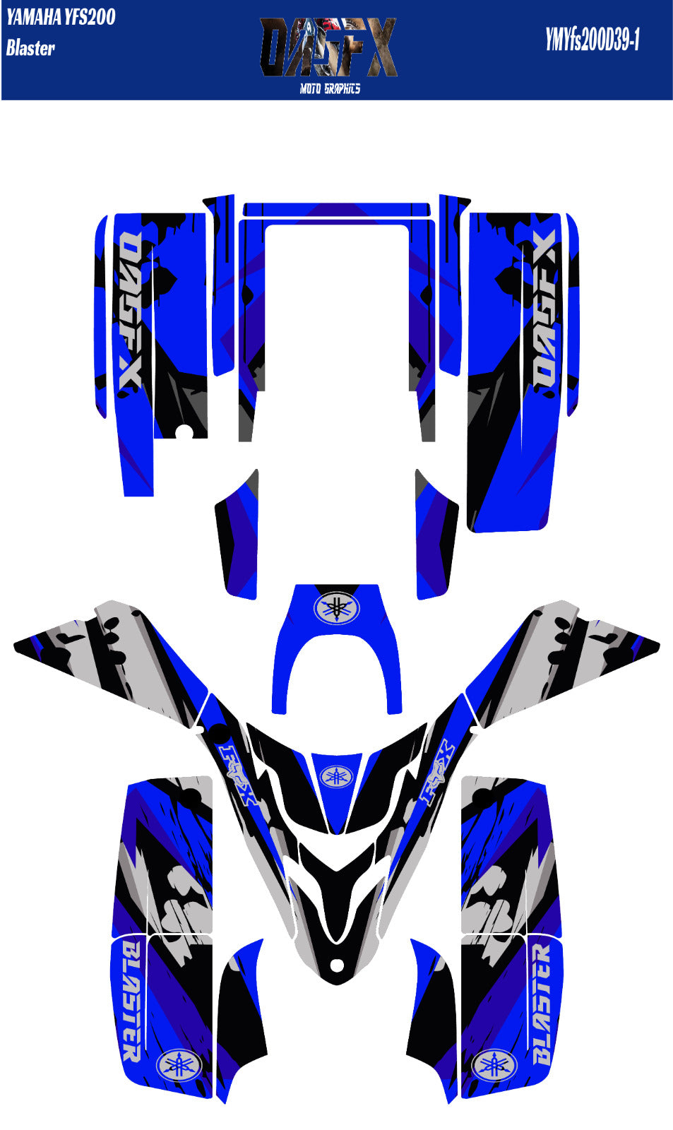 OAGFX Yamaha YFS 200 Blaster Graphics Kit D39-1 Blue