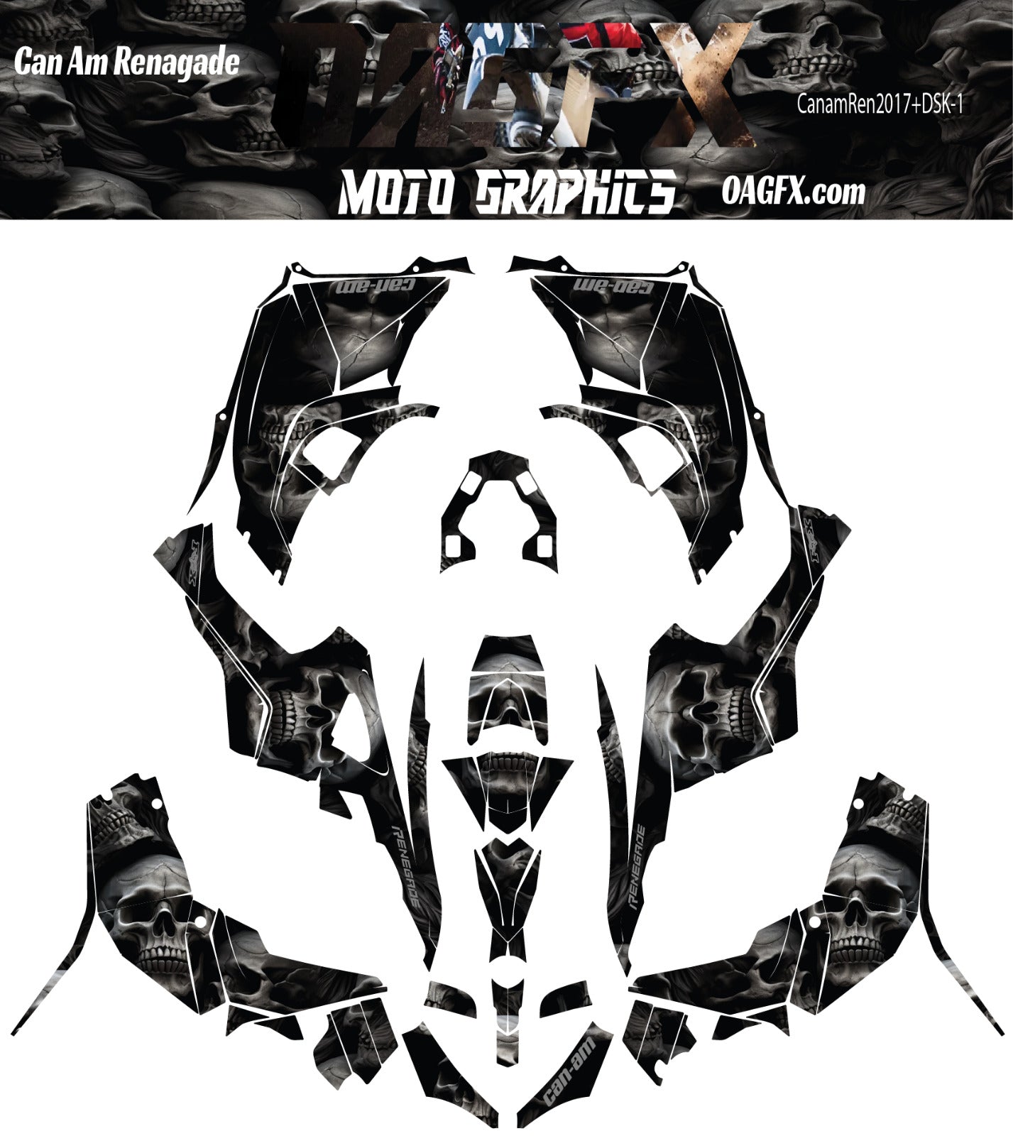 Can Am Renegade Graphics Kit  Pro Edition DSK-1 Stealth Skulls 2016-2022