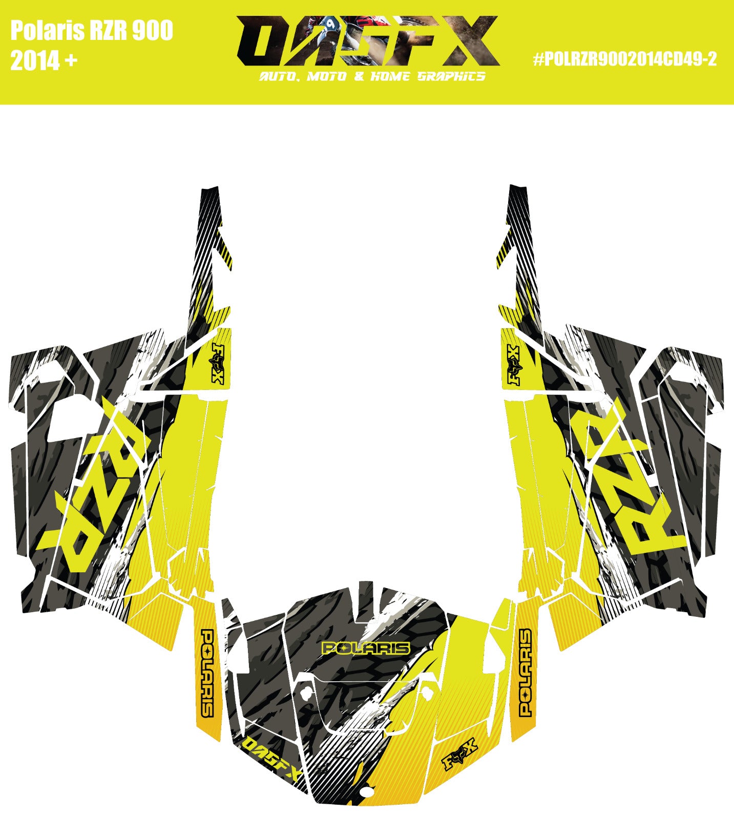 2014 + Polaris RZR 900  OAGFX Graphics Kit D49-2 Yellow