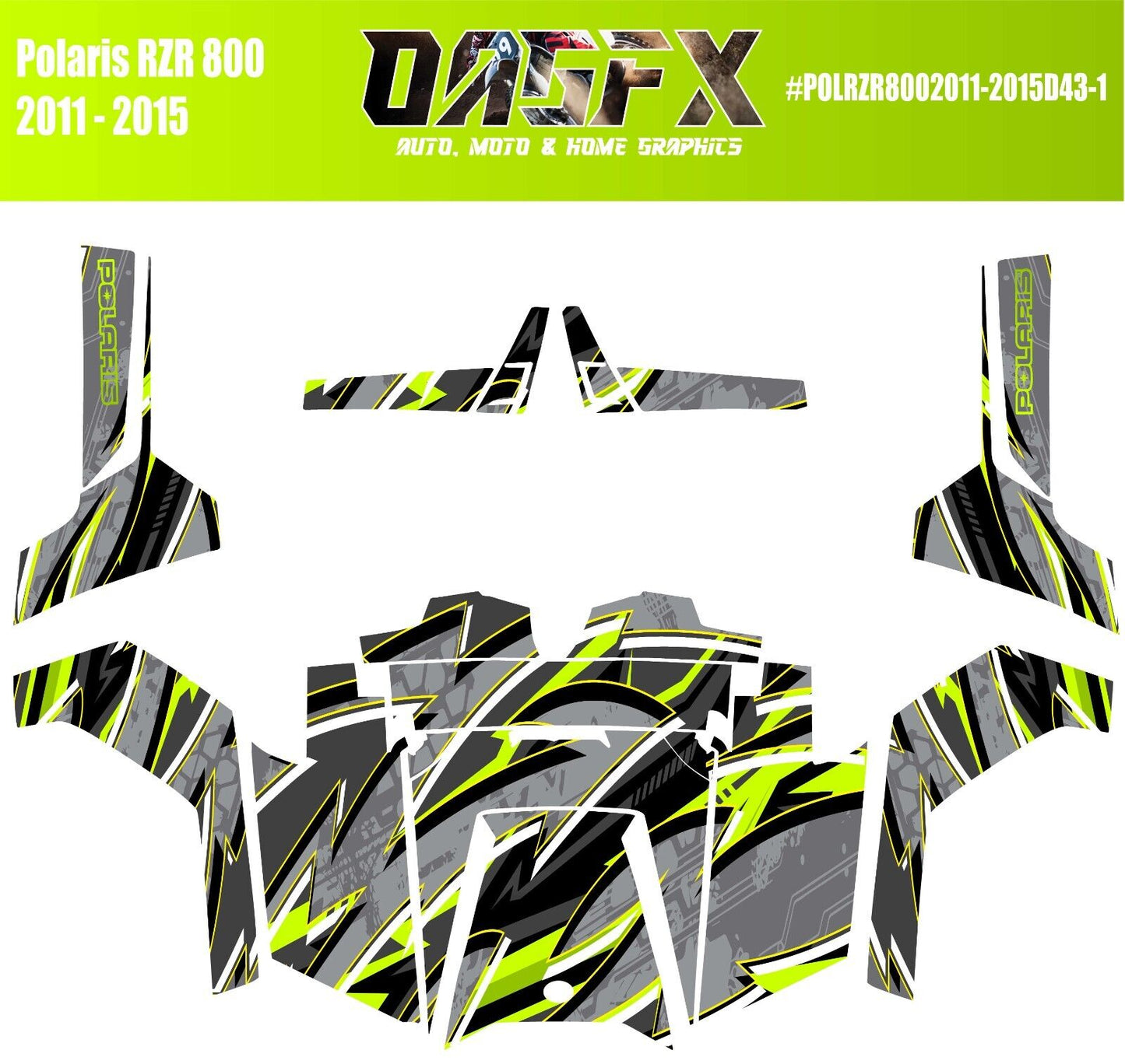 2011 - 2015 Polaris RZR 800 Graphics Kit D43-1 Yellow