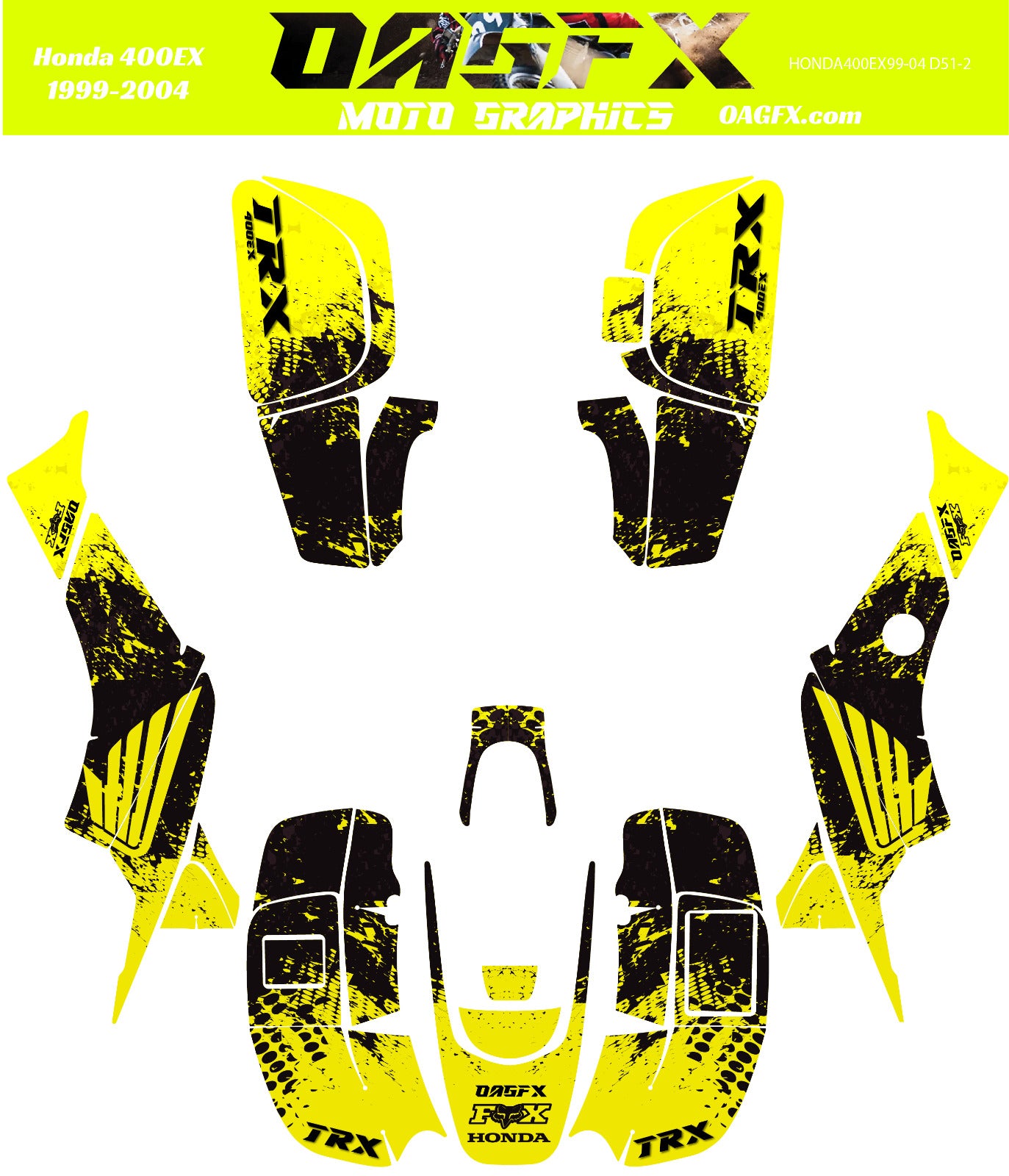 1999-2004 Honda TRX 400 EX Graphics Kit - Pro Ed D51-2 Yellow