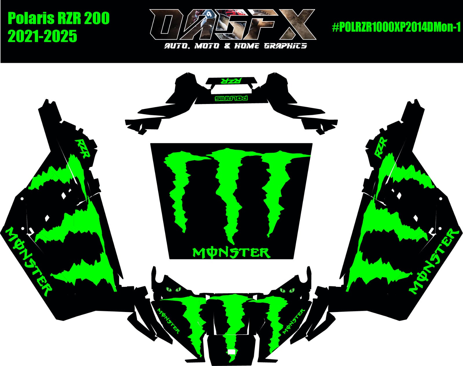 2021-2025 Polaris RZR 200 EFI UTV Graphics Kit DMon-1 Monster