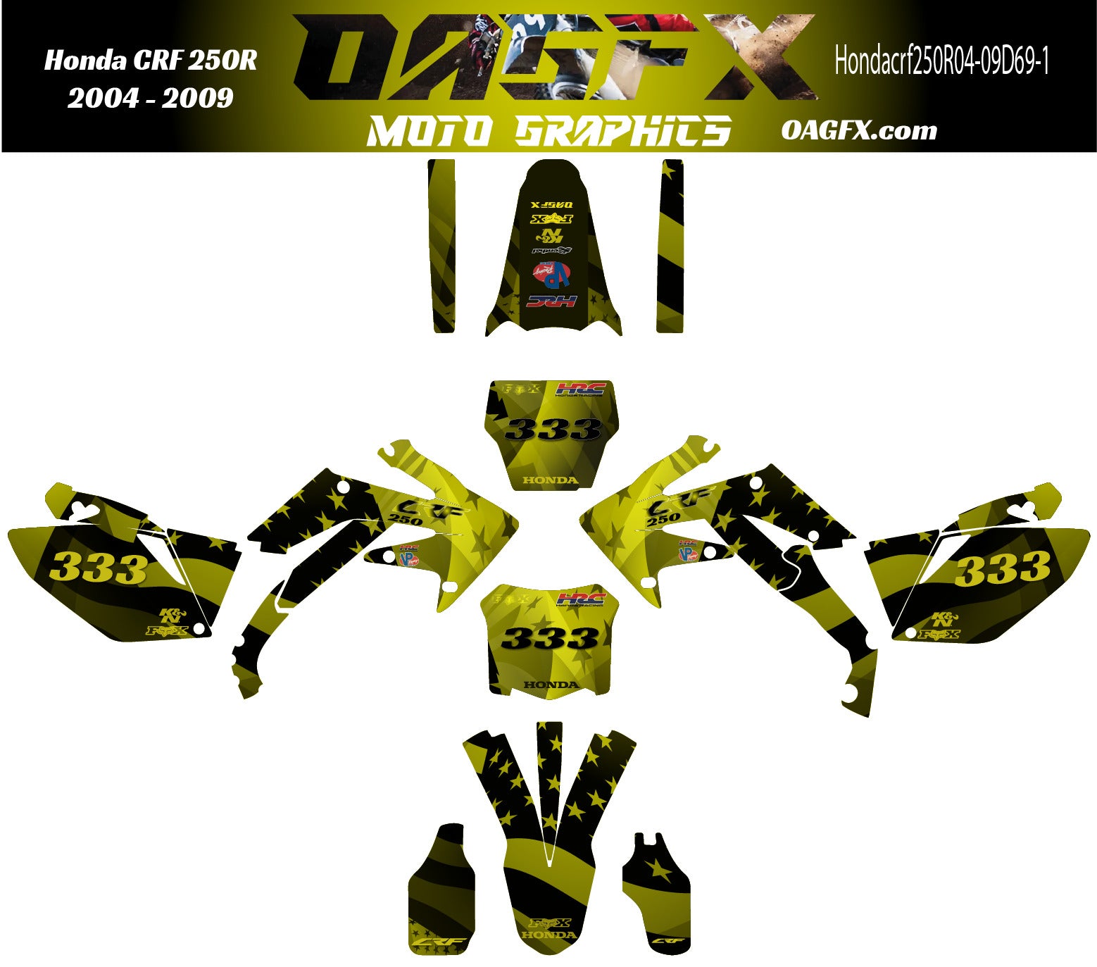 2004-2009 Honda CRF250R Graphics Kit - Pro Ed D69-2 USA Flag CRF 250